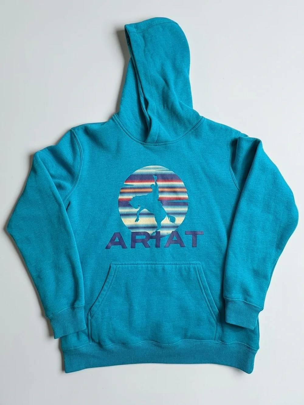 Ariat Boys In Motion Tile Blue Bronco Graphic Hoodie Size L 14/16